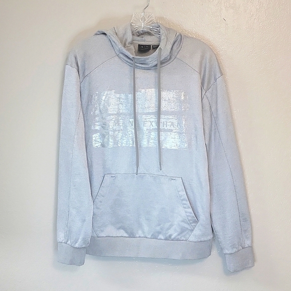 A|X ARMANI EXCHANGE, METALLIC GRAY HOODED SWEATSHIRT. - Picture 3 of 7